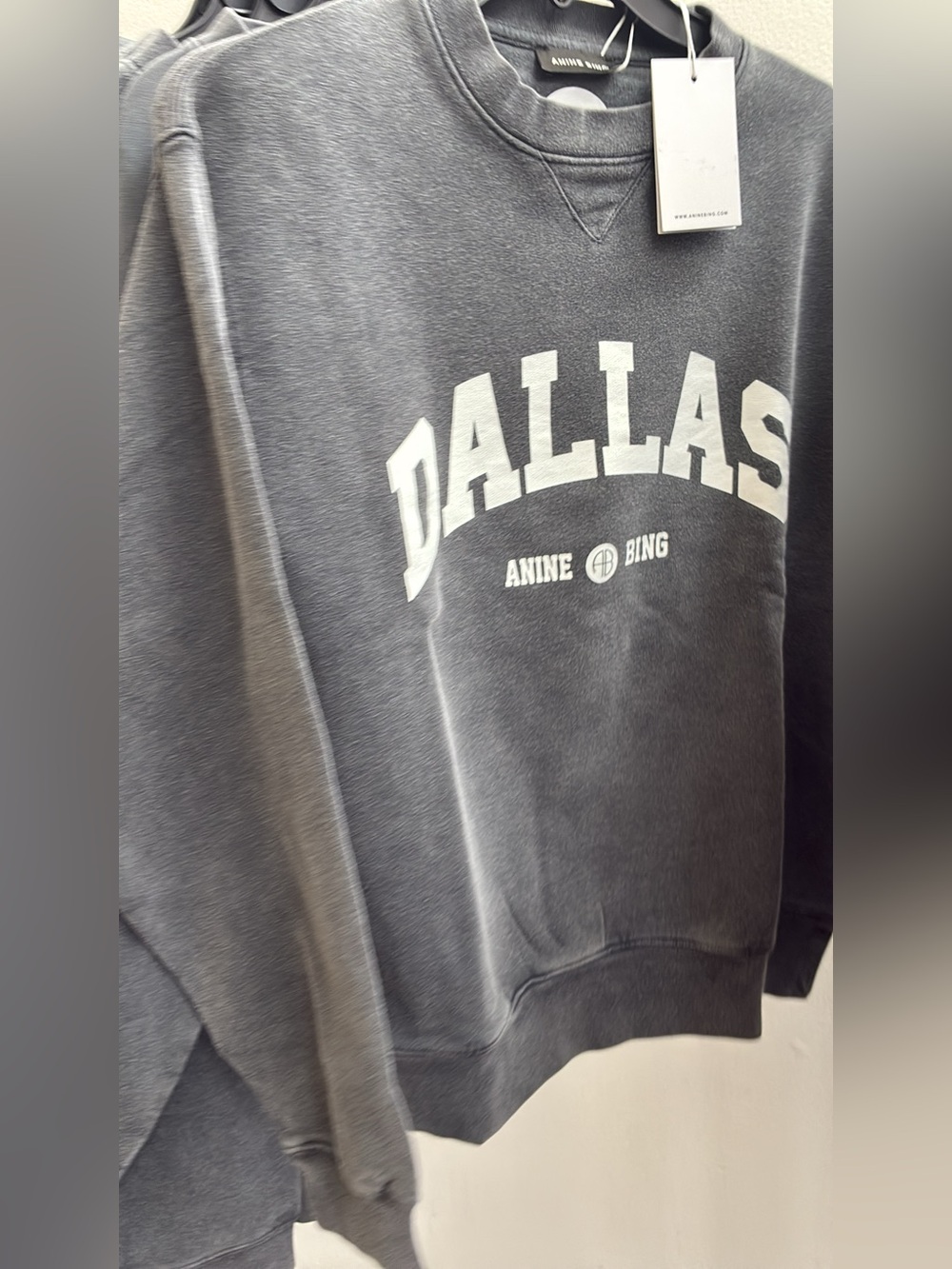 Anine Bing Ramona University Dallas Crewneck Sweater in Charcoal Gray size S